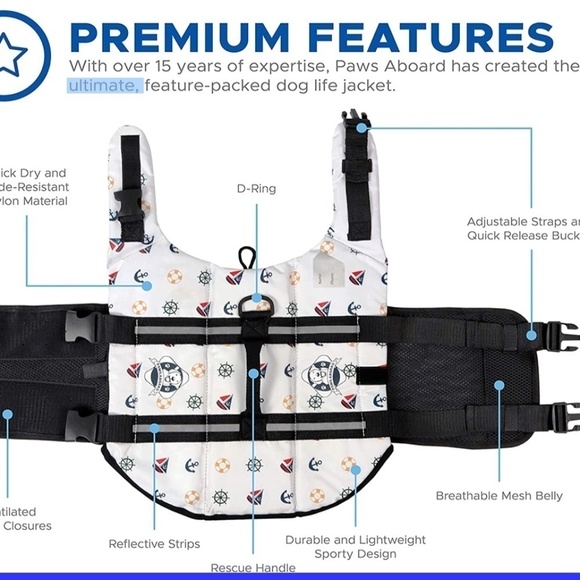 PAWS Aboard Nautical Print - Small Dog Life Vest - Picture 6 of 8